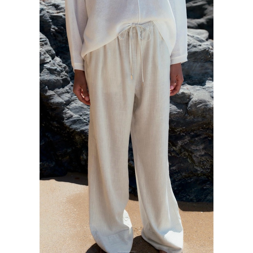 ZARA Wide Leg Linen Striped Pants